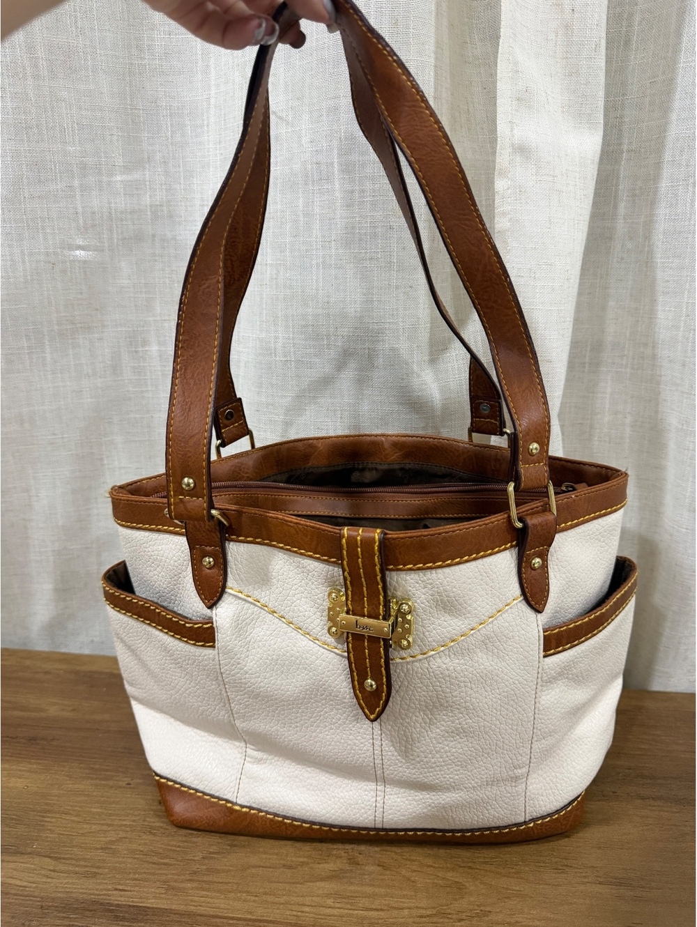 b.o.c. Ivory and Brown Shoulder Tote Bag